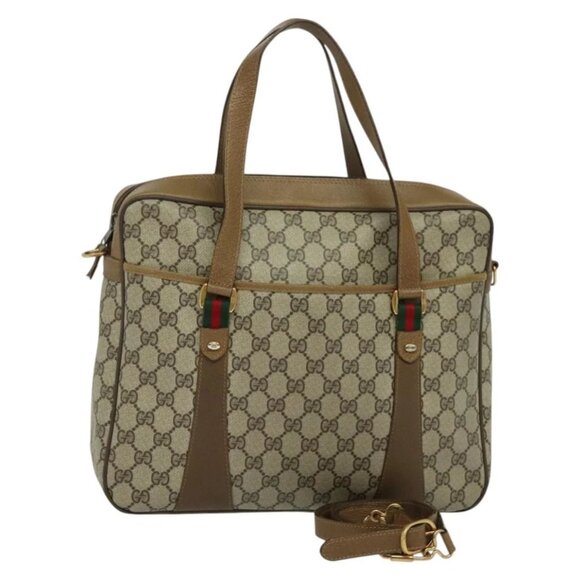 GUCCI GG Supreme Web Sherry Line Bag PVC 2way Beige Gold 40 02 015 Auth yk18574 - Picture 2 of 14